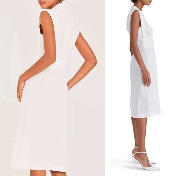 BA&SH Ivory Crepe Sleeveless Shirt Collar Gathered Button Front Midi Dress XS - Picture 5 of 14